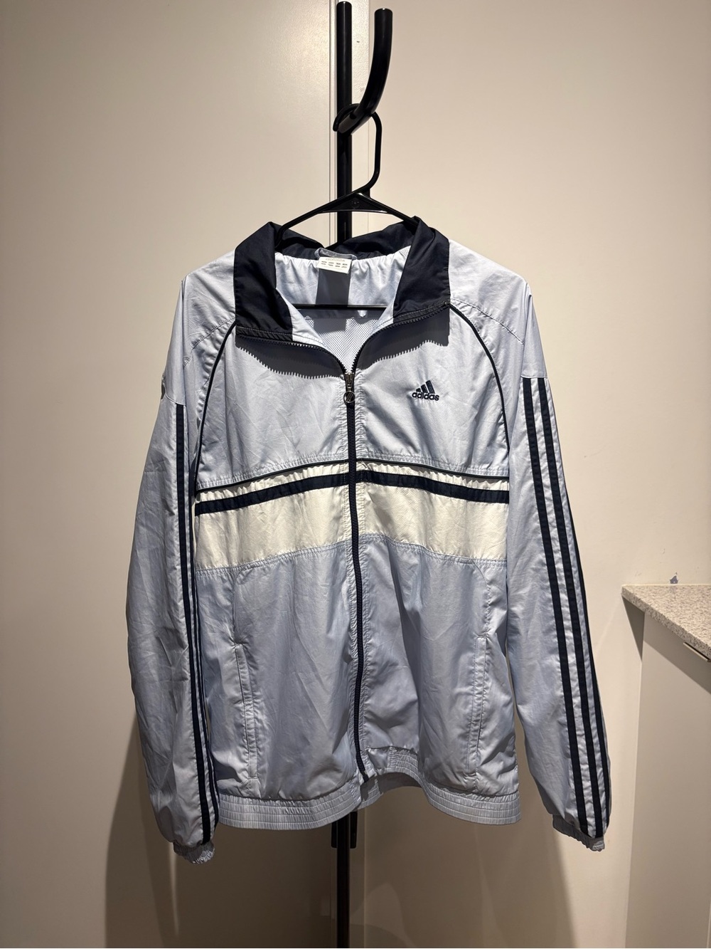 adidas Men’s Light Blue and Navy Windbreaker Jacket